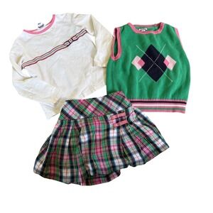 Hartstrings plaid prep green‎ and pink checkered sweater vest 3 piece outfit